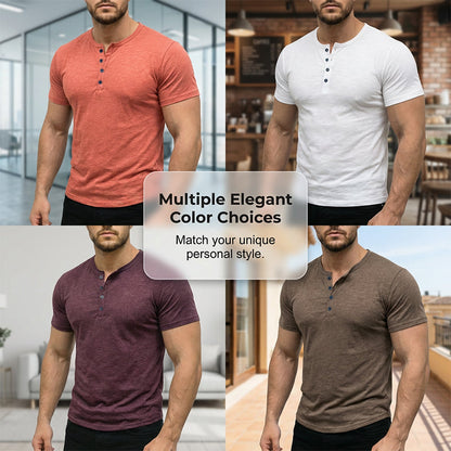 🔥 49% OFF NOW! 👕 Men's Short Sleeve Henley T-Shirt – Classic Style, Soft Fabric & Perfect for Everyday Wear 🏠