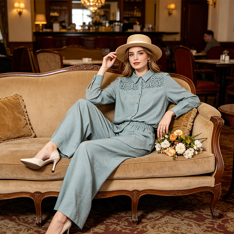 🥳2026 HOT SALE🥳💞50K+ SOLD!💥49% OFF! 🔥Lace Patchwork Shirt & Pants 2-Piece Set