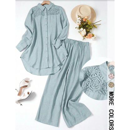 🥳2026 HOT SALE🥳💞50K+ SOLD!💥49% OFF! 🔥Lace Patchwork Shirt & Pants 2-Piece Set