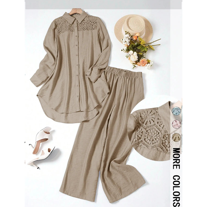 🥳2026 HOT SALE🥳💞50K+ SOLD!💥49% OFF! 🔥Lace Patchwork Shirt & Pants 2-Piece Set