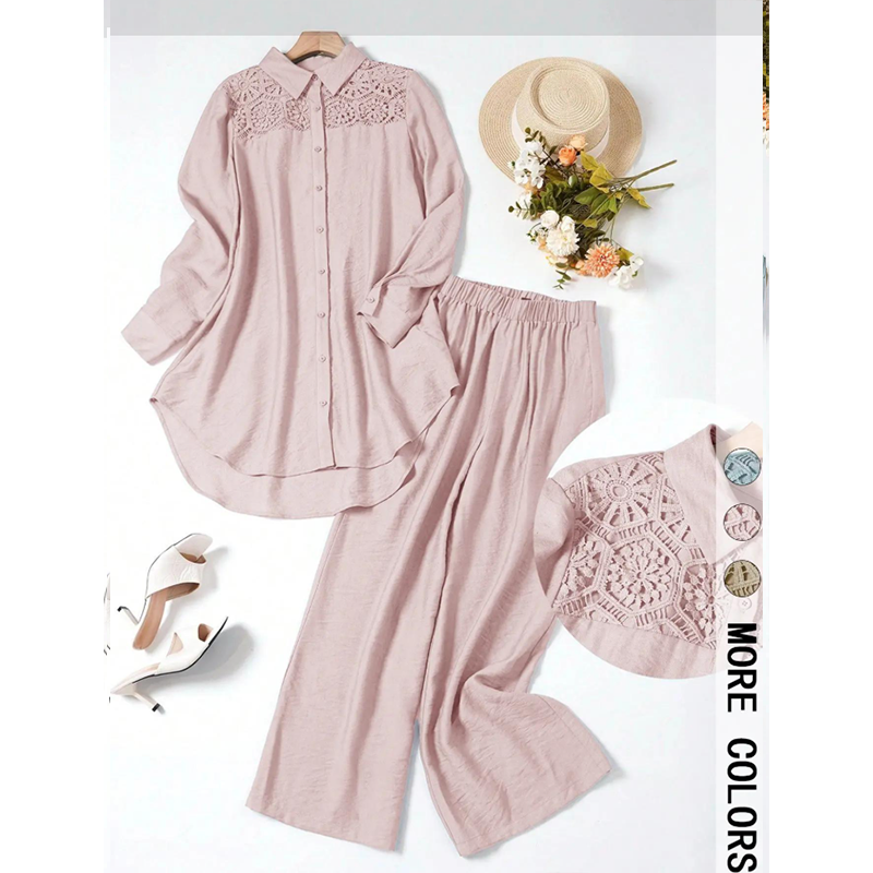 🥳2026 HOT SALE🥳💞50K+ SOLD!💥49% OFF! 🔥Lace Patchwork Shirt & Pants 2-Piece Set