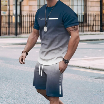 🔥Summer Special Offer👕🩳Men's Gradient Color T-Shirt & Shorts Set