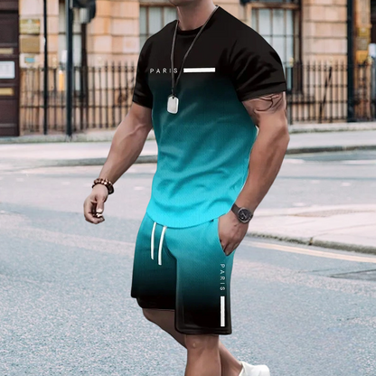 🔥Summer Special Offer👕🩳Men's Gradient Color T-Shirt & Shorts Set