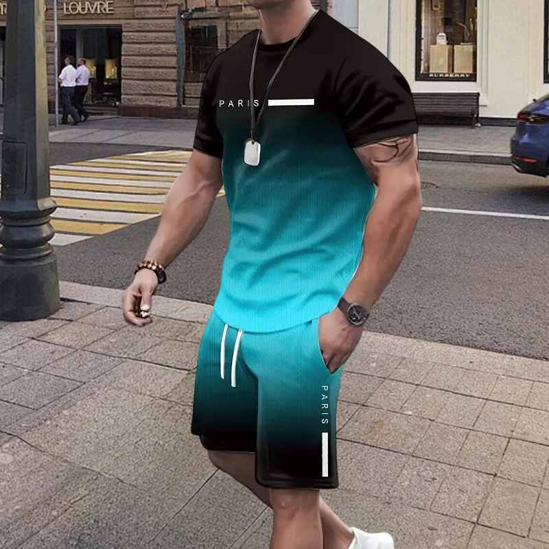 🔥Summer Special Offer👕🩳Men's Gradient Color T-Shirt & Shorts Set