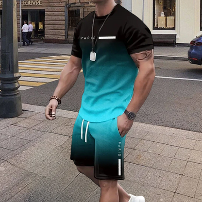 🔥Summer Special Offer👕🩳Men's Gradient Color T-Shirt & Shorts Set