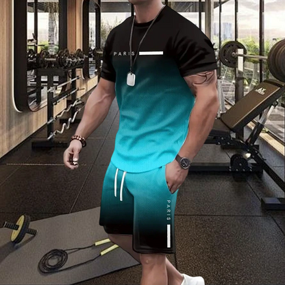 🔥Summer Special Offer👕🩳Men's Gradient Color T-Shirt & Shorts Set