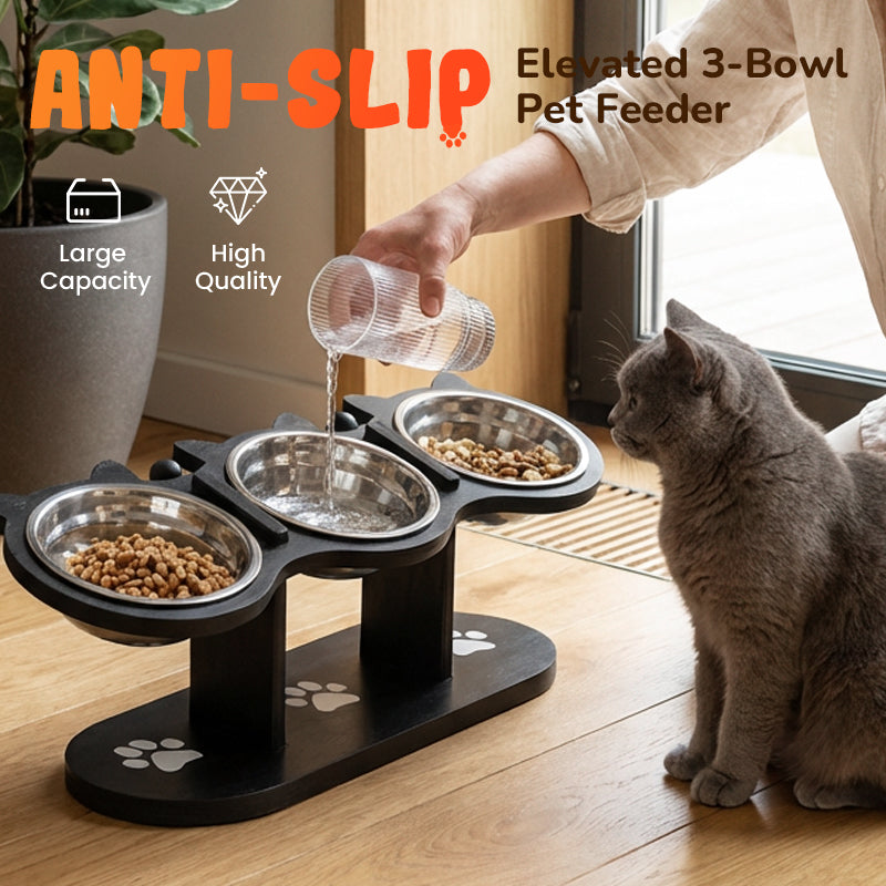 ⏳Time-Limited Special⏰Anti-Slip Elevated 3-Bowl Pet Feeder – Raised design, protects joints & 3 bowls – No more spills or sliding ✨
