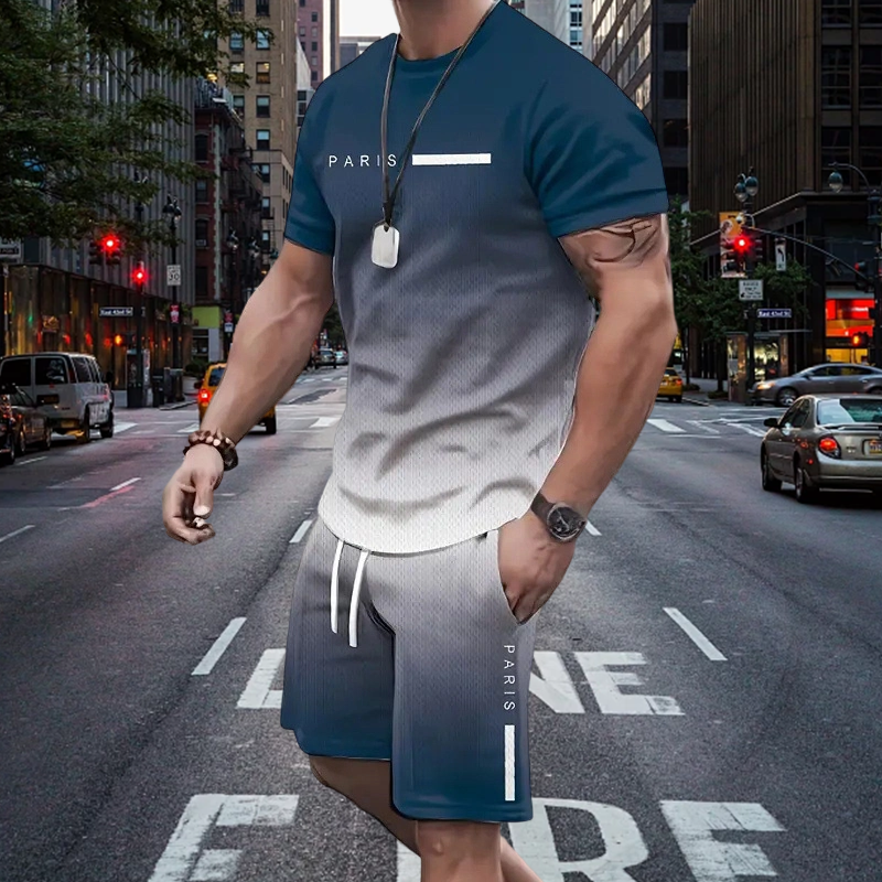 🏖️Summer Cool Deal: ONLY ￡18.99!!😎Men's Gradient Color T-Shirt & Shorts Set