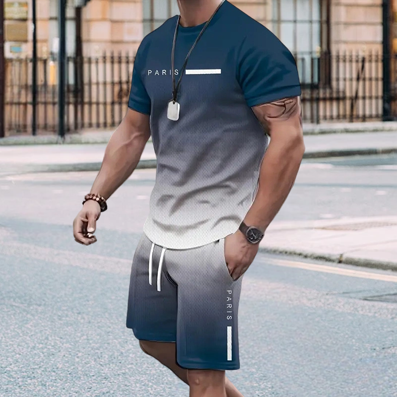 🏖️Summer Cool Deal: ONLY ￡18.99!!😎Men's Gradient Color T-Shirt & Shorts Set