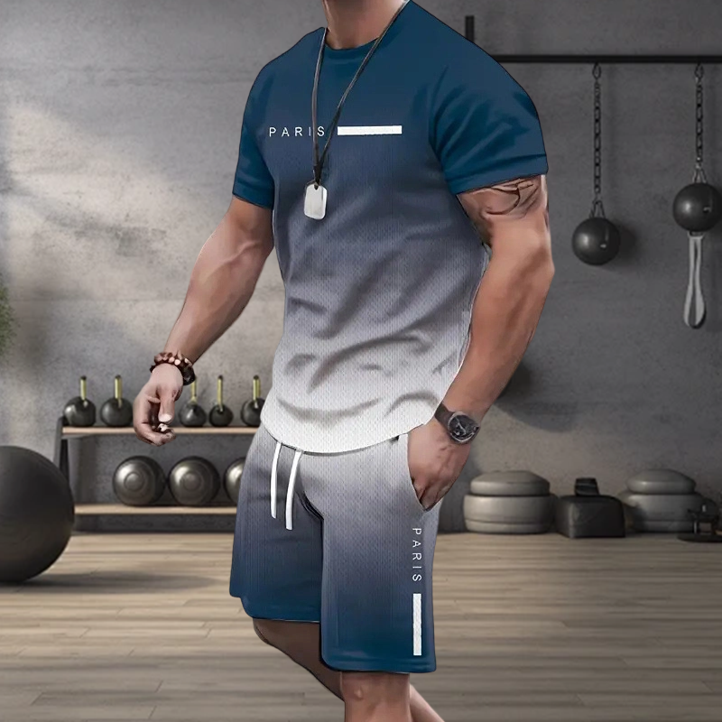 🏖️Summer Cool Deal: ONLY ￡18.99!!😎Men's Gradient Color T-Shirt & Shorts Set