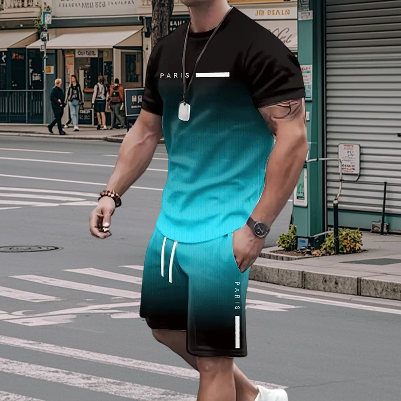 🏖️Summer Cool Deal: ONLY ￡18.99!!😎Men's Gradient Color T-Shirt & Shorts Set