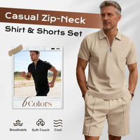 📢📢49% OFF !! ⏰ Summer Casual Zip-Neck Shirt & Shorts Set – Breathable, stylish & perfect for hot days – lightweight 2-piece comfort 🩳
