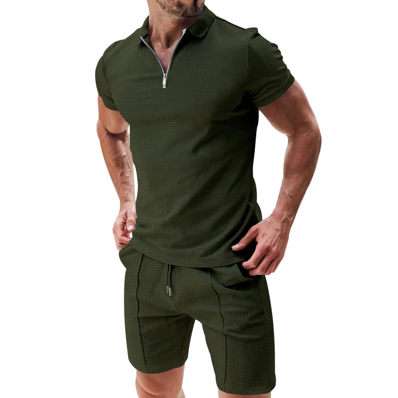 📢📢49% OFF !! ⏰ Summer Casual Zip-Neck Shirt & Shorts Set – Breathable, stylish & perfect for hot days – lightweight 2-piece comfort 🩳