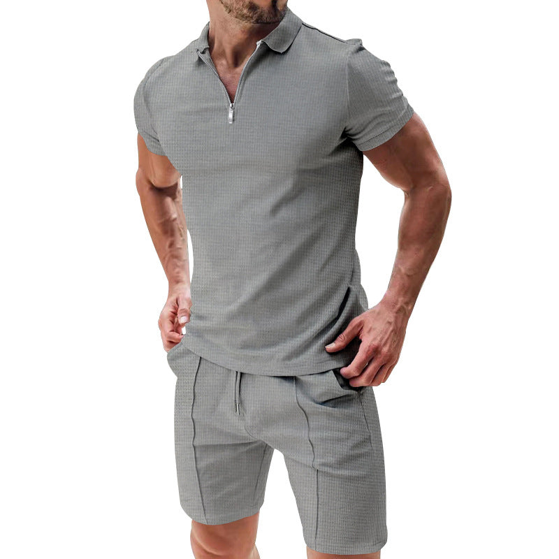 📢📢49% OFF !! ⏰ Summer Casual Zip-Neck Shirt & Shorts Set – Breathable, stylish & perfect for hot days – lightweight 2-piece comfort 🩳
