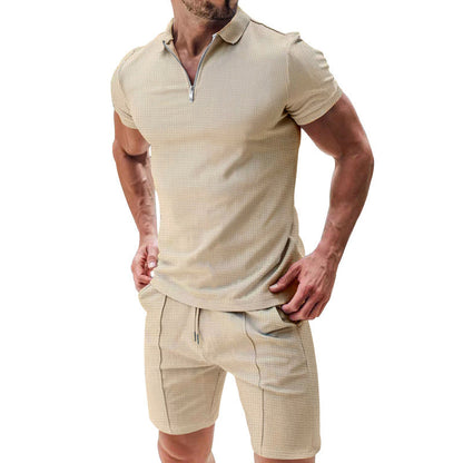 📢📢49% OFF !! ⏰ Summer Casual Zip-Neck Shirt & Shorts Set – Breathable, stylish & perfect for hot days – lightweight 2-piece comfort 🩳