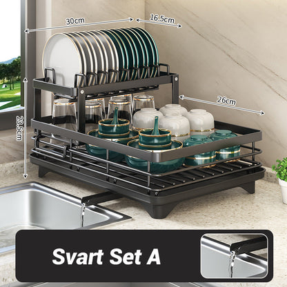 🏆Foldable Over Sink Dish Drying Rack｜Pull-Out 2-Tier Dish Drainer with Utensil Holder｜Space Saving Kitchen Organizer for Small Kitchens