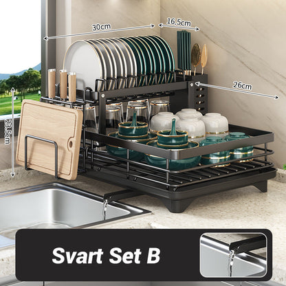 🏆Foldable Over Sink Dish Drying Rack｜Pull-Out 2-Tier Dish Drainer with Utensil Holder｜Space Saving Kitchen Organizer for Small Kitchens