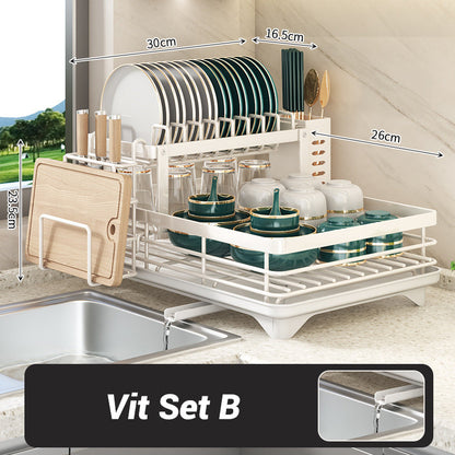 🏆Foldable Over Sink Dish Drying Rack｜Pull-Out 2-Tier Dish Drainer with Utensil Holder｜Space Saving Kitchen Organizer for Small Kitchens