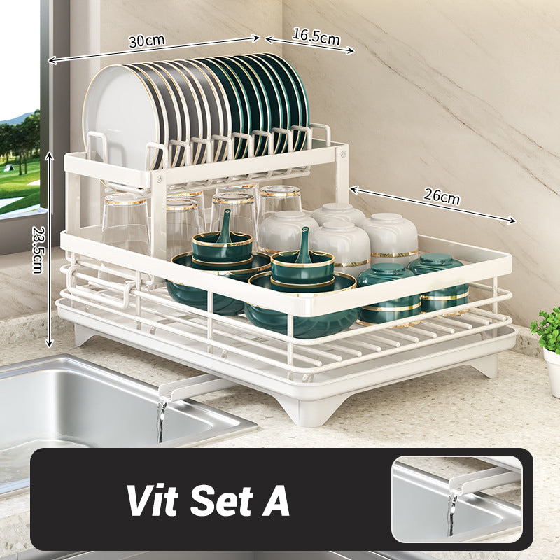 🏆Foldable Over Sink Dish Drying Rack｜Pull-Out 2-Tier Dish Drainer with Utensil Holder｜Space Saving Kitchen Organizer for Small Kitchens