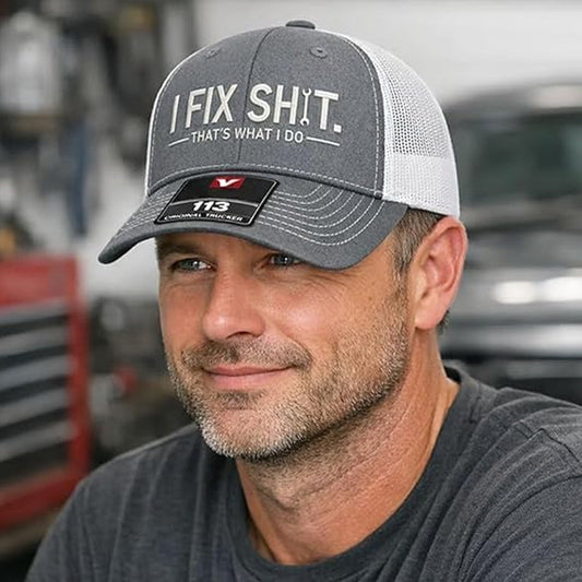 🔥2026 New Arrival ＆ Hot Sale🔥Mesh Back Trucker Cap with "I Fix Shit" Embroidery – Breathable Outdoor Sun Hat🧢☀️