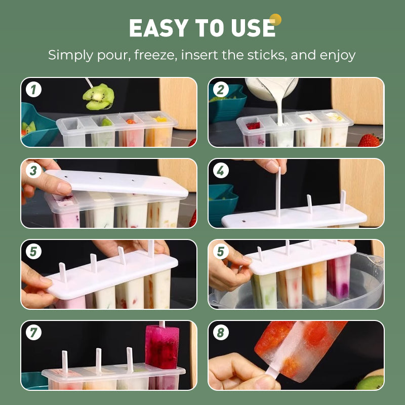 🔥New Hot Selling❤️‍🔥4-Cavity Popsicle Mold with Lid and Sticks