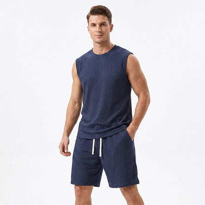 💪 LIMITED-TIME 49% OFF! 💥 Men's Casual Sportswear Tank Top & Shorts Set – Waffle Knit, Deep Pockets, Relaxed ✨