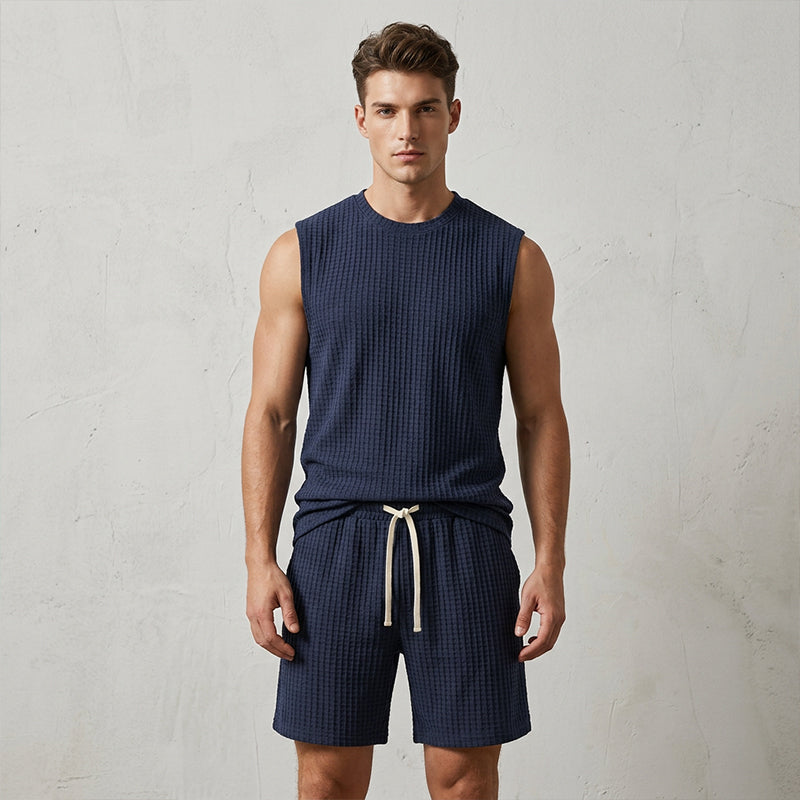 💪 LIMITED-TIME 49% OFF! 💥 Men's Casual Sportswear Tank Top & Shorts Set – Waffle Knit, Deep Pockets, Relaxed ✨
