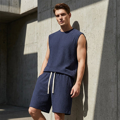 💪 LIMITED-TIME 49% OFF! 💥 Men's Casual Sportswear Tank Top & Shorts Set – Waffle Knit, Deep Pockets, Relaxed ✨