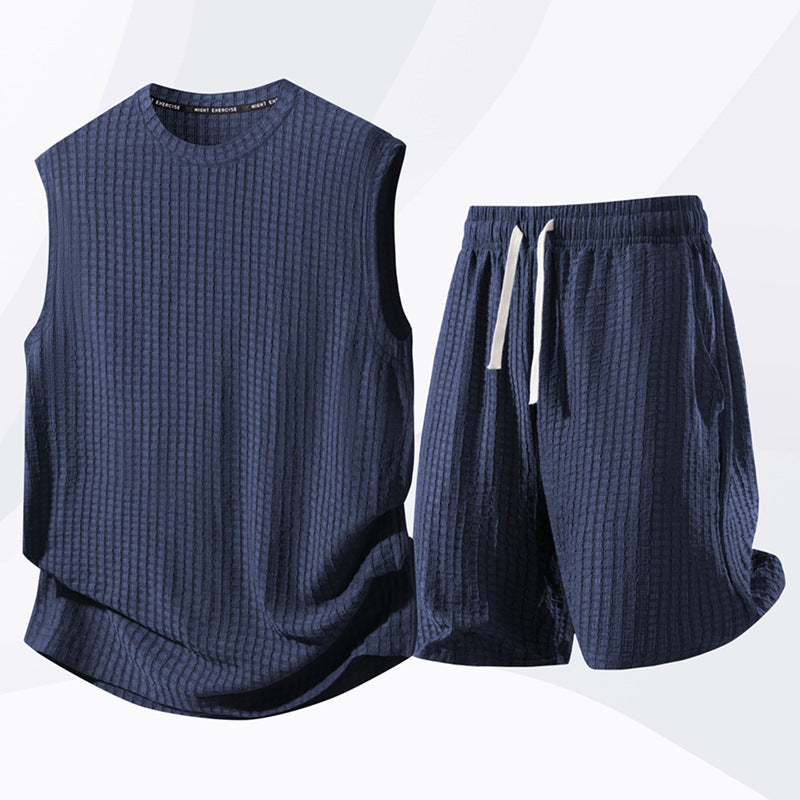 💪 LIMITED-TIME 49% OFF! 💥 Men's Casual Sportswear Tank Top & Shorts Set – Waffle Knit, Deep Pockets, Relaxed ✨