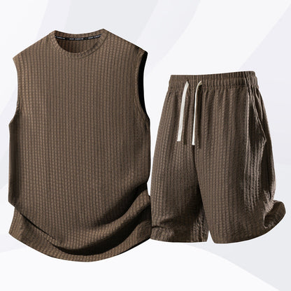 💪 LIMITED-TIME 49% OFF! 💥 Men's Casual Sportswear Tank Top & Shorts Set – Waffle Knit, Deep Pockets, Relaxed ✨
