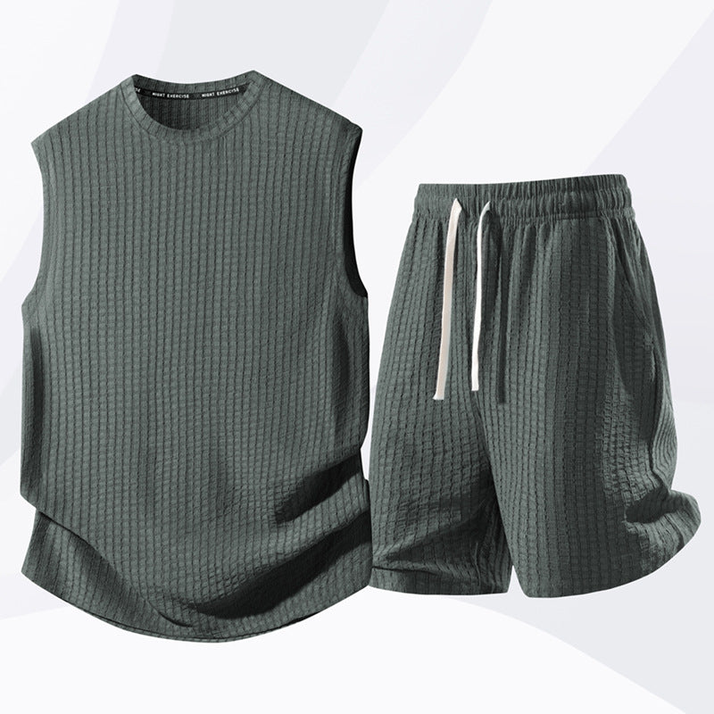 💪 LIMITED-TIME 49% OFF! 💥 Men's Casual Sportswear Tank Top & Shorts Set – Waffle Knit, Deep Pockets, Relaxed ✨