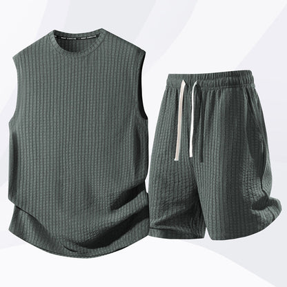 💪 LIMITED-TIME 49% OFF! 💥 Men's Casual Sportswear Tank Top & Shorts Set – Waffle Knit, Deep Pockets, Relaxed ✨