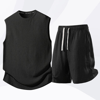 💪 LIMITED-TIME 49% OFF! 💥 Men's Casual Sportswear Tank Top & Shorts Set – Waffle Knit, Deep Pockets, Relaxed ✨