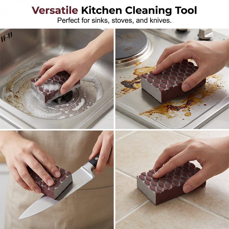 💥49% OFF NOW!🧼Heavy-Duty Scouring Sponge with Fish-Scale Texture – Rust & Burnt-On Residue Remover for Pans, Sinks & Hobs✨