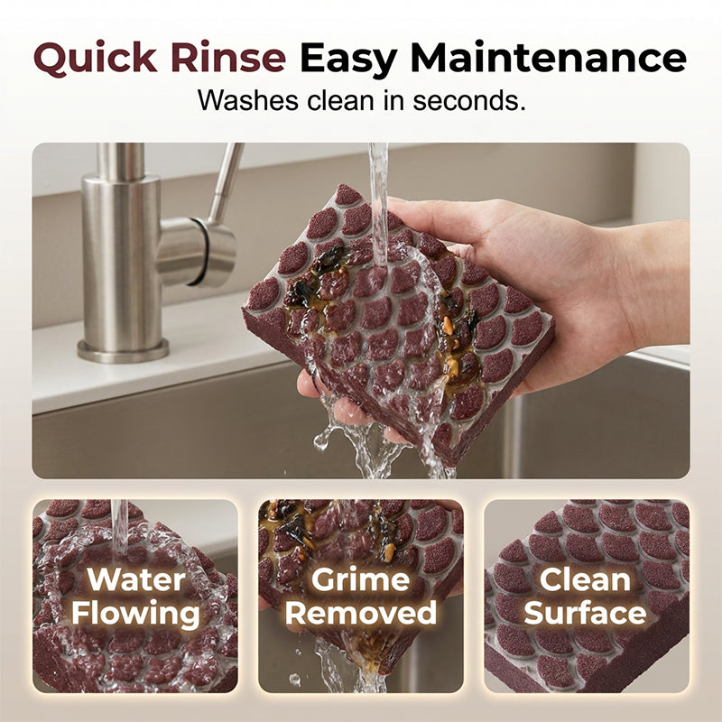 💥49% OFF NOW!🧼Heavy-Duty Scouring Sponge with Fish-Scale Texture – Rust & Burnt-On Residue Remover for Pans, Sinks & Hobs✨