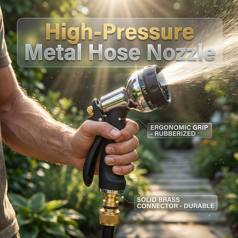 🔥HOT SALE🚿Heavy-Duty Brass Garden Hose Nozzle – 8 Spray Patterns, Leak-Proof & Ergonomic Grip for Driveways, Plants & Car Washing✨