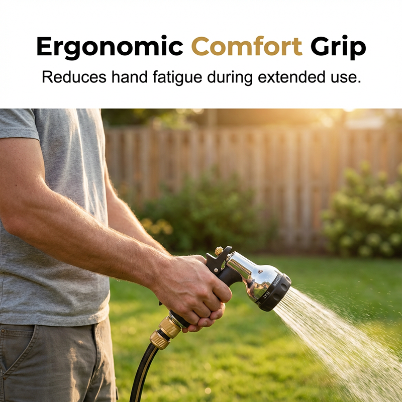 🔥HOT SALE🚿Heavy-Duty Brass Garden Hose Nozzle – 8 Spray Patterns, Leak-Proof & Ergonomic Grip for Driveways, Plants & Car Washing✨