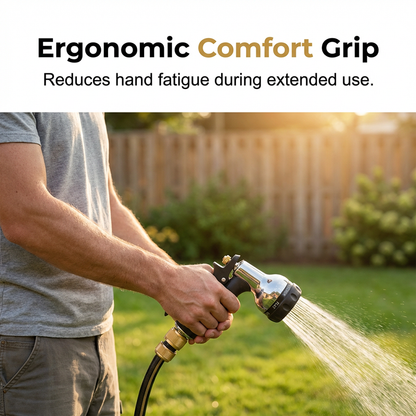 🔥HOT SALE🚿Heavy-Duty Brass Garden Hose Nozzle – 8 Spray Patterns, Leak-Proof & Ergonomic Grip for Driveways, Plants & Car Washing✨