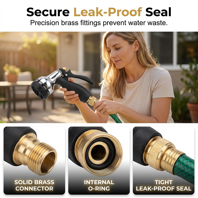 🔥HOT SALE🚿Heavy-Duty Brass Garden Hose Nozzle – 8 Spray Patterns, Leak-Proof & Ergonomic Grip for Driveways, Plants & Car Washing✨