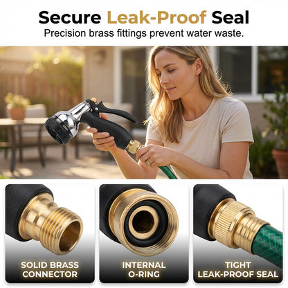 🔥HOT SALE🚿Heavy-Duty Brass Garden Hose Nozzle – 8 Spray Patterns, Leak-Proof & Ergonomic Grip for Driveways, Plants & Car Washing✨