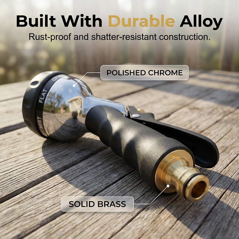 🔥HOT SALE🚿Heavy-Duty Brass Garden Hose Nozzle – 8 Spray Patterns, Leak-Proof & Ergonomic Grip for Driveways, Plants & Car Washing✨