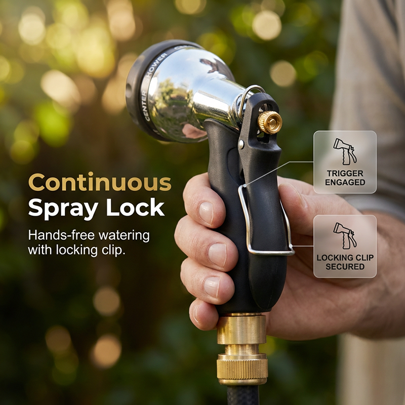 🔥HOT SALE🚿Heavy-Duty Brass Garden Hose Nozzle – 8 Spray Patterns, Leak-Proof & Ergonomic Grip for Driveways, Plants & Car Washing✨