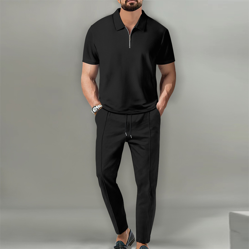 👔 LIMITED-TIME 49% OFF! ✨ Men's 2-Piece Set – Short Sleeve Top & Straight Leg Pants, Adjustable, Wrinkle-Resistant 🌿