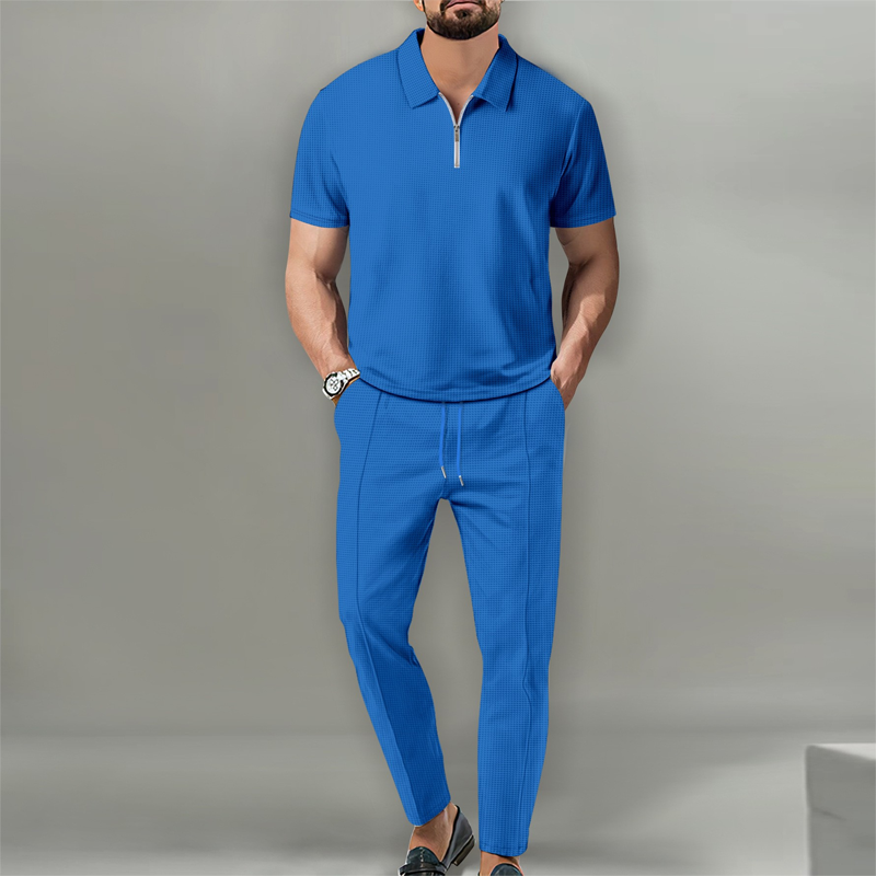 👔 LIMITED-TIME 49% OFF! ✨ Men's 2-Piece Set – Short Sleeve Top & Straight Leg Pants, Adjustable, Wrinkle-Resistant 🌿