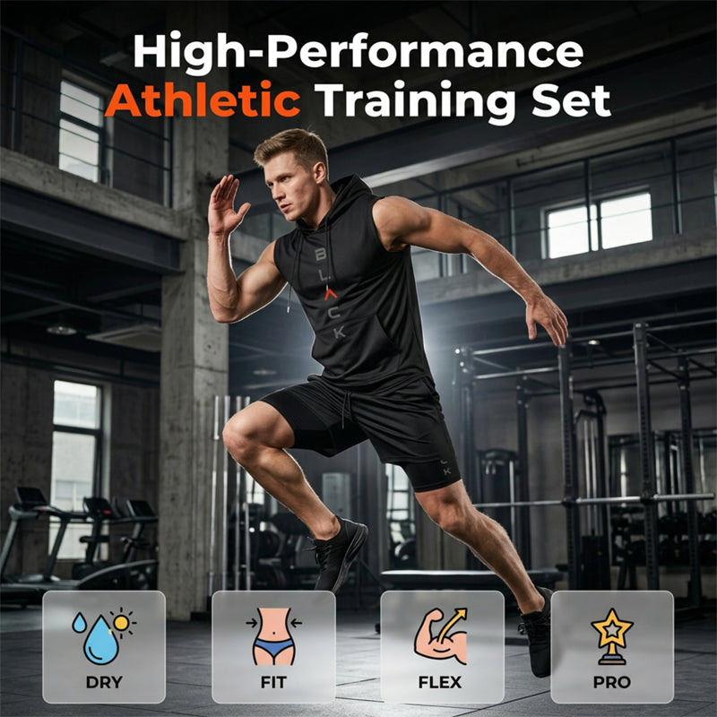 🏃 49% OFF NOW! 💪 Men’s Sleeveless Hoodie & Shorts Set – Athletic & Casual Fit – Breathable & Quick-Dry 🏋️‍♂️