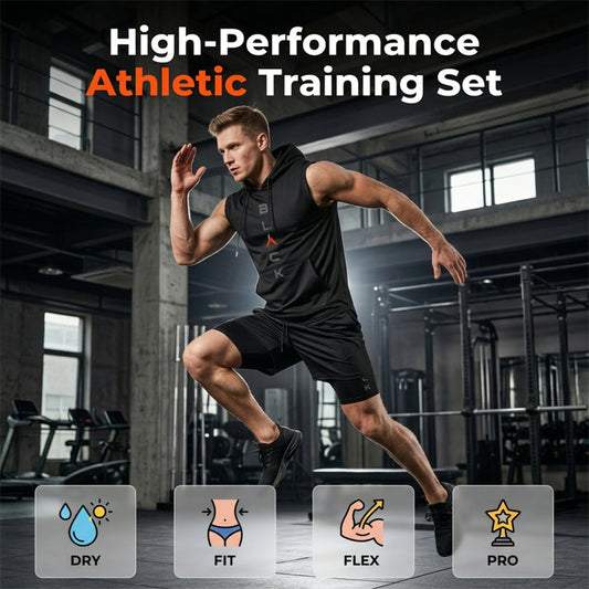 🏃 49% OFF NOW! 💪 Men’s Sleeveless Hoodie & Shorts Set – Athletic & Casual Fit – Breathable & Quick-Dry 🏋️‍♂️