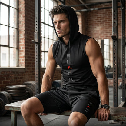 🏃 49% OFF NOW! 💪 Men’s Sleeveless Hoodie & Shorts Set – Athletic & Casual Fit – Breathable & Quick-Dry 🏋️‍♂️