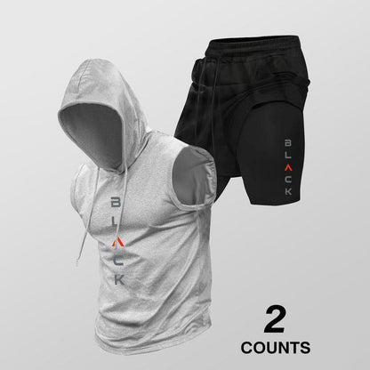 🏃 49% OFF NOW! 💪 Men’s Sleeveless Hoodie & Shorts Set – Athletic & Casual Fit – Breathable & Quick-Dry 🏋️‍♂️