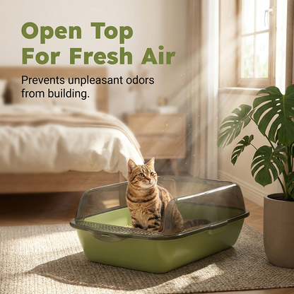 🐱 49% OFF NOW!🌸 Semi-Enclosed Litter Box – Splash Guard & Odorless – Easy Clean Cat Toilet – Safe PP Material 🚽