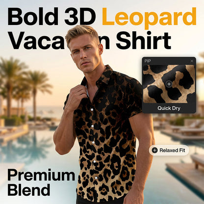 👔 LIMITED-TIME 49% OFF! ✨ Men's Leopard Print Shirt – Button Down, Short Sleeve, Black, 6 Sizes 🌴